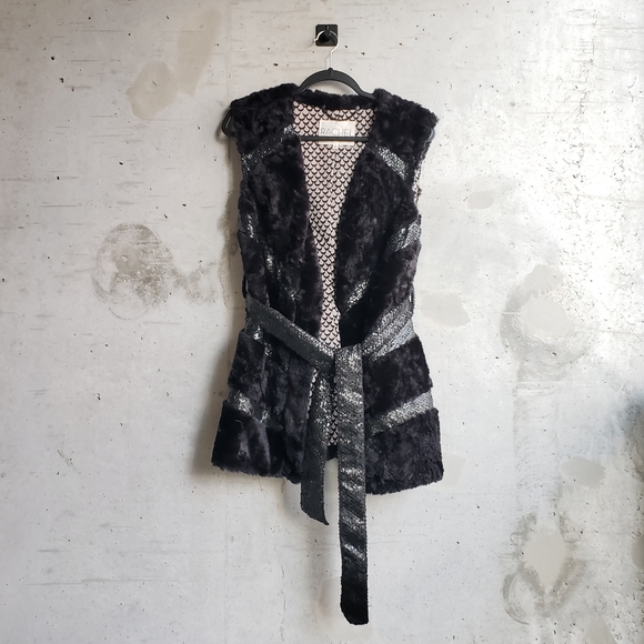 Rachel Roy Boho Western Faux Fur Vest - Black (S) - Picture 1 of 4